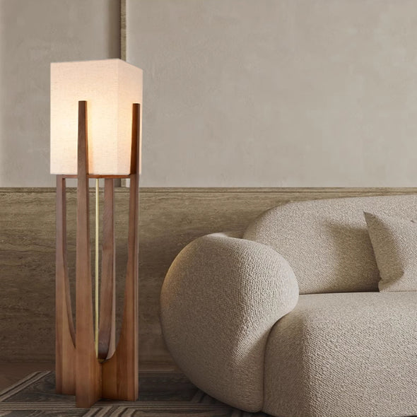 Floor Lamp Japanese Style Minimalist Living Room Sofa Side Table Lamp Solid Wood Lamp Body Retro Design Bedroom Atmosphere Lamp