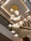 Bulb Lotus Leaf Chandeliers Acrylic Gold Staircase Rotating Long Pendent Lights Living Room Dining Room