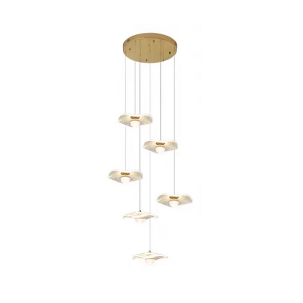 Bulb Lotus Leaf Chandeliers Acrylic Gold Staircase Rotating Long Pendent Lights Living Room Dining Room