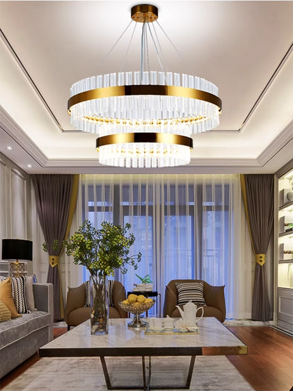 Luxury Crystal Chandeliers Duplex Stainless Steel Pendant Lights Modern Villa Staircase Living Room Hollow