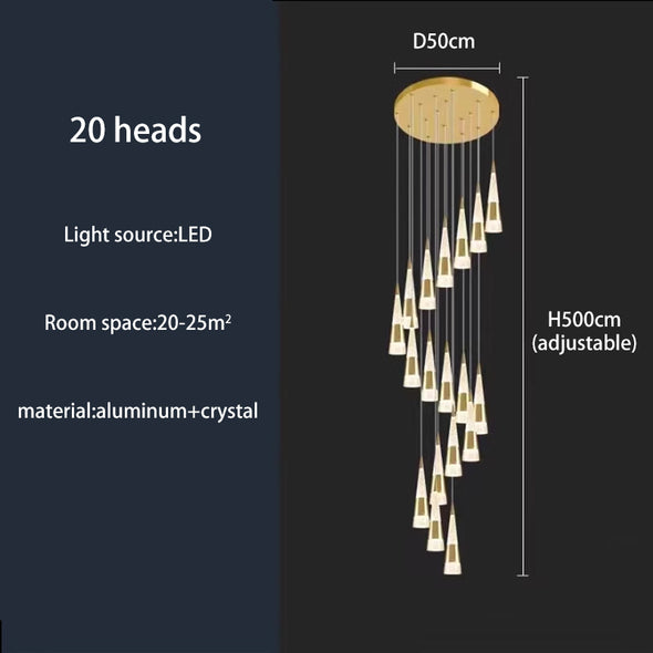 Crystal Meteor Shower Chandeliers Stairway long Nordic Modern Simple Creative Duplex Villa Rotating living Room Dining Room lamp