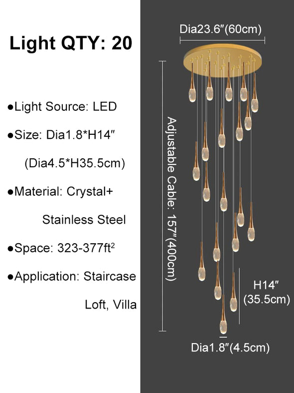 Luxury Raindrop Chandelier Long Ceiling Crystal Hanging Pendant Light Staircase Loft Villa Showroom