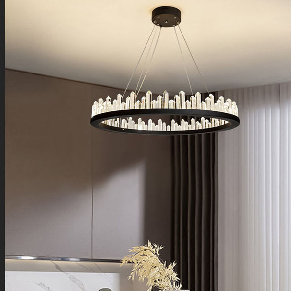 Modern Round Crystal Chandelier Ring Light Fixture LED Hanging Ceiling Lights