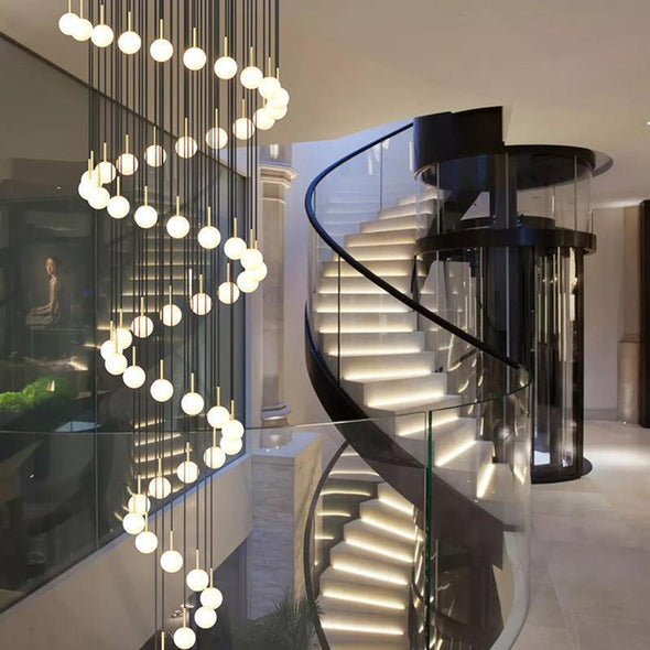 Mid-Century Modern Staircase Chandelier Aluminum 6-28 Lights Gold Black