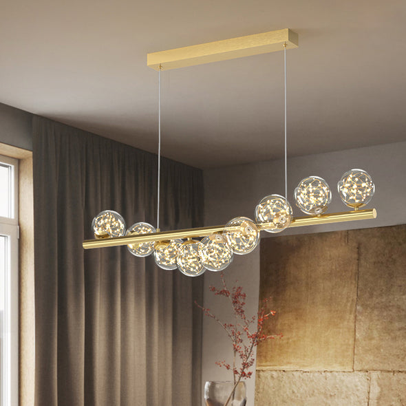 Modern Long Strip Chandelier Glass Magic Bean Spiral Ironwork Chandelier
