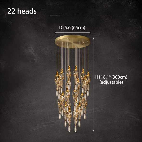 Modern Crystal Copper Chandeliers Pendant Lights For Staircase Living Dining Room Bedroom Long Lamps