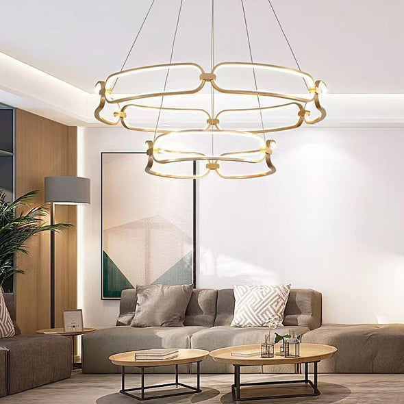 LED Modern Ceiling Chandelier with Circular Rings in Single or Double Layers