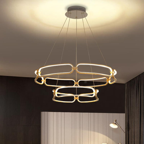 LED Modern Ceiling Chandelier with Circular Rings in Single or Double Layers