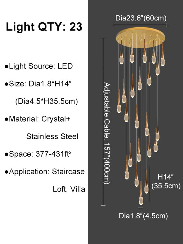 Luxury Raindrop Chandelier Long Ceiling Crystal Hanging Pendant Light Staircase Loft Villa Showroom