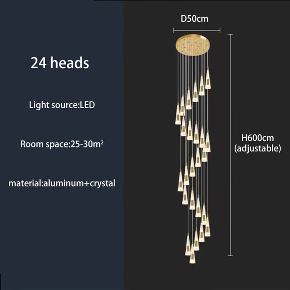 Crystal Meteor Shower Chandeliers Stairway long Nordic Modern Simple Creative Duplex Villa Rotating living Room Dining Room lamp