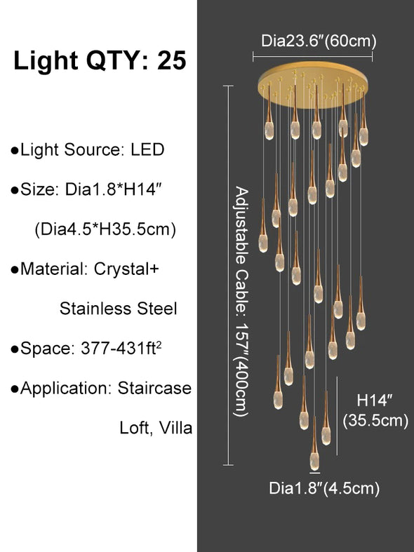 Luxury Raindrop Chandelier Long Ceiling Crystal Hanging Pendant Light Staircase Loft Villa Showroom