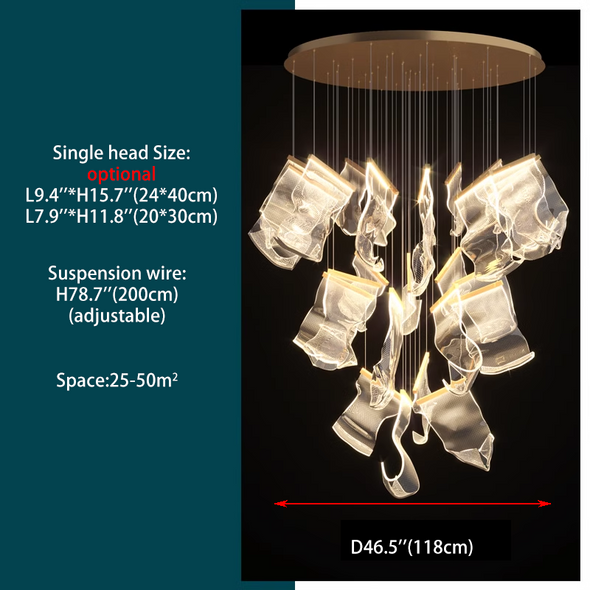 Modern Acrylic Leaf Chandeliers Luxury Led Home Decor Pendant Light Loft Duplex Stair Bar Hanging Lamp Living Room