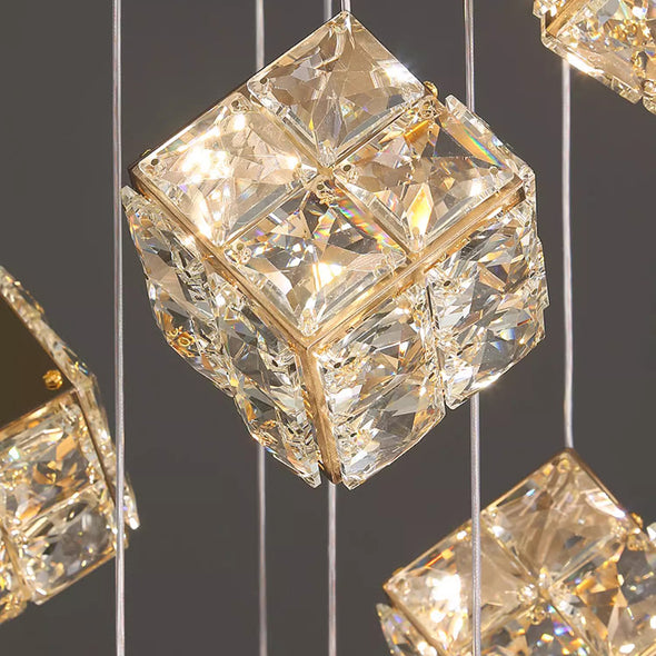Modern Crystal Cube Chandelier, Multi Light Pendant with Titanium Black