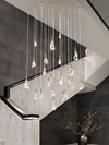 Art Copper Irregular Crystal Stone Chandeliers Bedside Line Lamps Clear Glass Staircase Long Pendant Lights