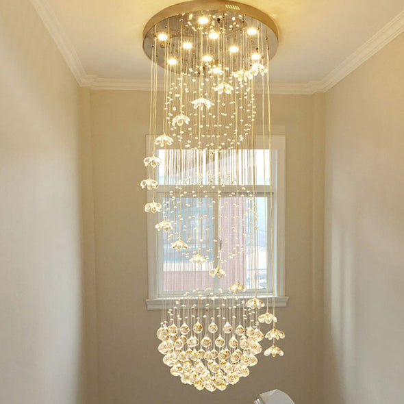 Crystal Foyer Chandeliers Raindrop Entryway Large Light Fixtures Decor for High Ceiling Staircase Living Room
