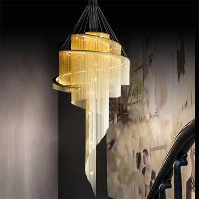 Postmodern Fringe Chandeliers Living Room Villa Hotel Gold/Silver Tassel Spiral Stairway Interior Decoration Lighting