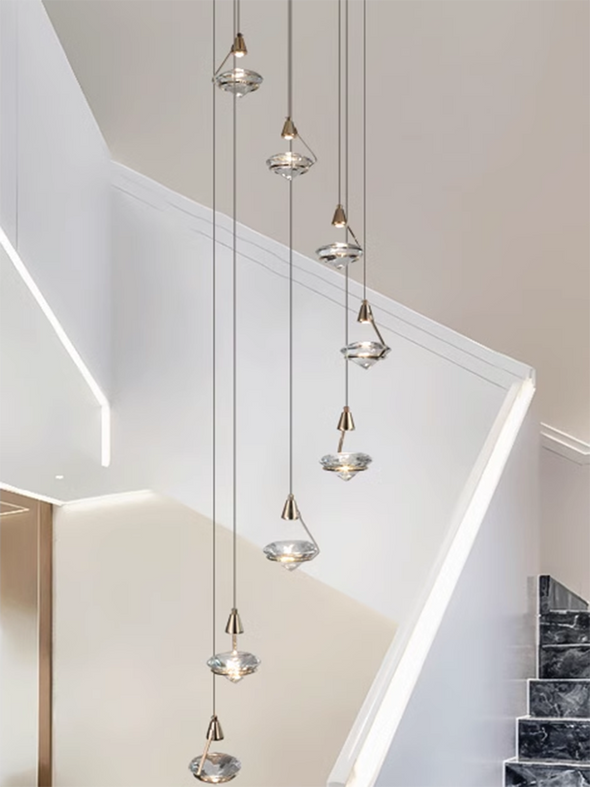 Modern Diamond Crystal Chandeliers Long Line Pendant Lamps Restaurant Duplex Villa Living Room Loft Stair light