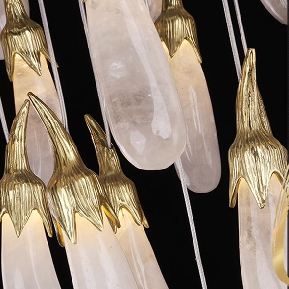 Luxury Eggplant Pendant Lights Natural Crystal Copper Chandeliers Led Staircase Duplex Building Hollow High Lamps