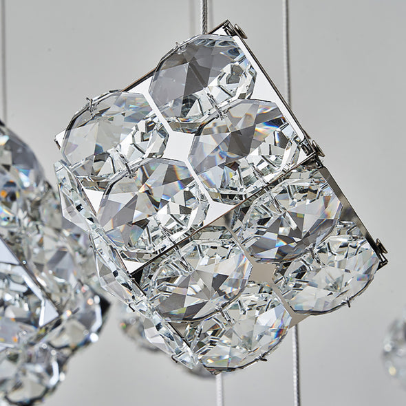 Modern Crystal Cube Chandelier, Multi Light Pendant with Titanium Black