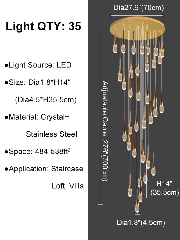 Luxury Raindrop Chandelier Long Ceiling Crystal Hanging Pendant Light Staircase Loft Villa Showroom