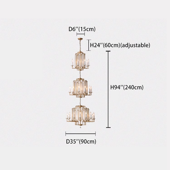 American Crystal Long Chandeliers Loft  Villa Hotel Luxury High-grade French Gold Pendant Lights Fixture