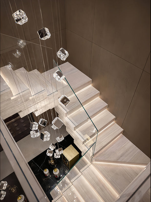 Modern Crystal Cube Chandelier, Multi Light Pendant with Titanium Black