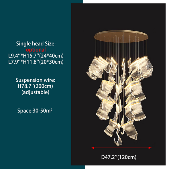 Modern Acrylic Leaf Chandeliers Luxury Led Home Decor Pendant Light Loft Duplex Stair Bar Hanging Lamp Living Room