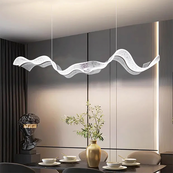 Art Minimalist Ribbon Chandeliers Home Decor Designer Simple Restaurant Tea Room Long LED Wave Shape Front Desk Pendant Lights