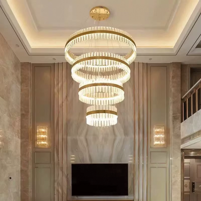 Luxury Crystal Chandeliers Duplex Stainless Steel Pendant Lights Modern Villa Staircase Living Room Hollow