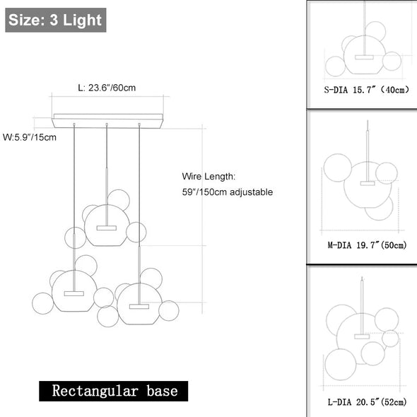 Minimalist Glass Ball Chandelier Long Ceiling Pendant Bubble Light Home Decor For Showroom Cafe