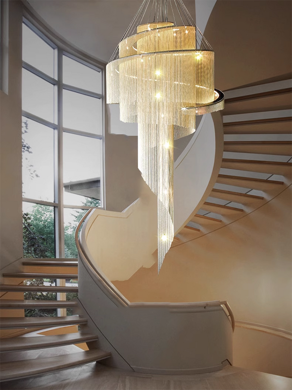 Postmodern Fringe Chandeliers Living Room Villa Hotel Gold/Silver Tassel Spiral Stairway Interior Decoration Lighting