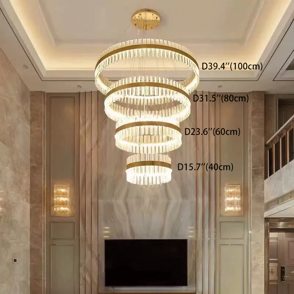 Luxury Crystal Chandeliers Duplex Stainless Steel Pendant Lights Modern Villa Staircase Living Room Hollow