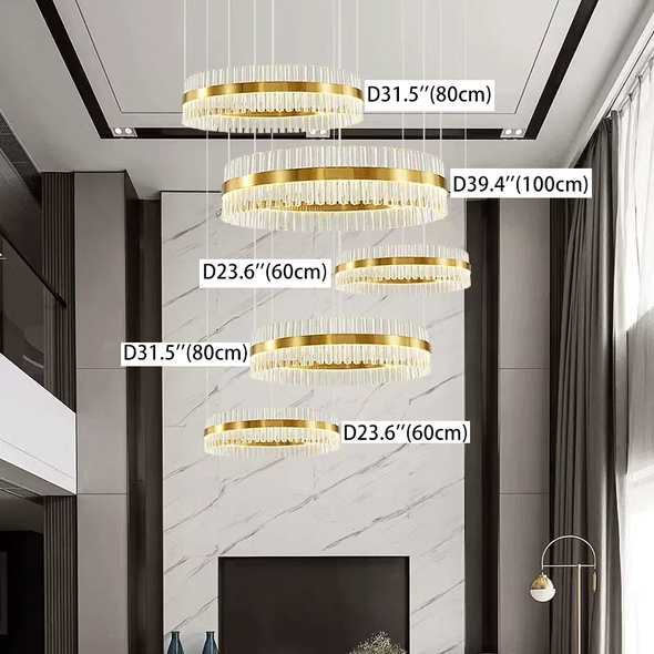 Luxury Crystal Chandeliers Duplex Stainless Steel Pendant Lights Modern Villa Staircase Living Room Hollow