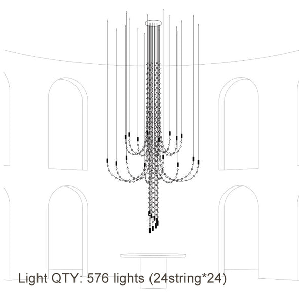 Modern Multidot Chandelier Waterdrop String Pendant Light Fixture For Staircase Villa