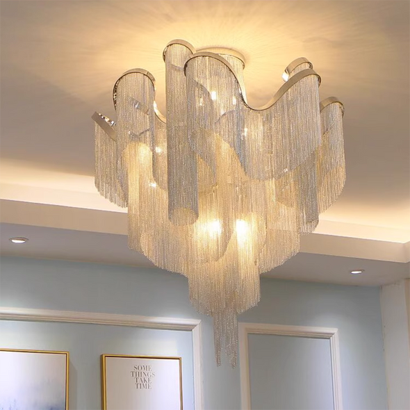 Modern Tassels Ceiling Lights Silver Fringe Decorative Ceiling Lamps Aluminum LED Home Decor Lights For Living Room For Bedroom