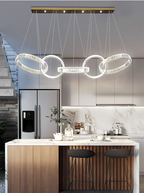 Modern Rings Pendant Lights Crystal Chandeliers Atmospheric High-end Villa Personality Creative Living Room Lamps