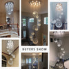 Foyer Chandeliers, Large Staircase Chandelier with Spiral Sphere Design, Raindrop Crystal Chandelier Flush Mount Ceiling Light for Entryway Foyer Hotel Lobby, High Ceiling