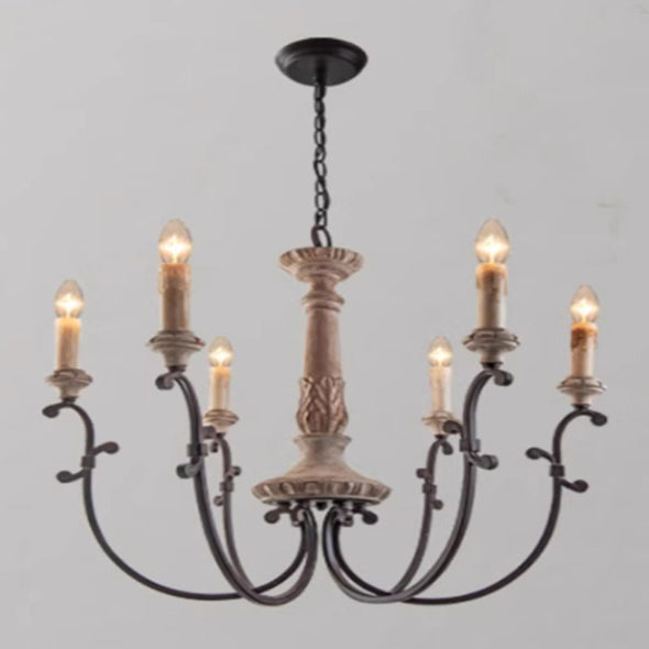 Farmhouse Retro Chandelier Candle Rustic Wood Light For Kitchen, Bedroom, Living Room, Hosue Office, Reading Room