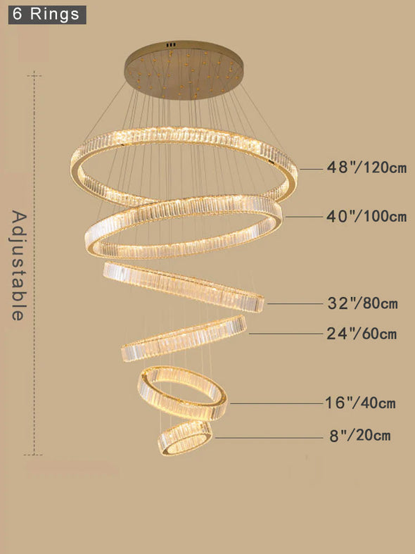 Large Crystal Ring Chandelier Round Lights Fixture Decor For High Ceiling Entryway And Double Foyer
