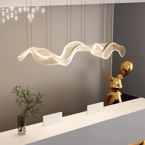 Art Minimalist Ribbon Chandeliers Home Decor Designer Simple Restaurant Tea Room Long LED Wave Shape Front Desk Pendant Lights