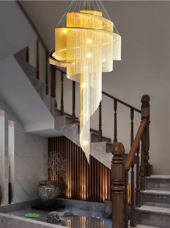 Postmodern Fringe Chandeliers Living Room Villa Hotel Gold/Silver Tassel Spiral Stairway Interior Decoration Lighting