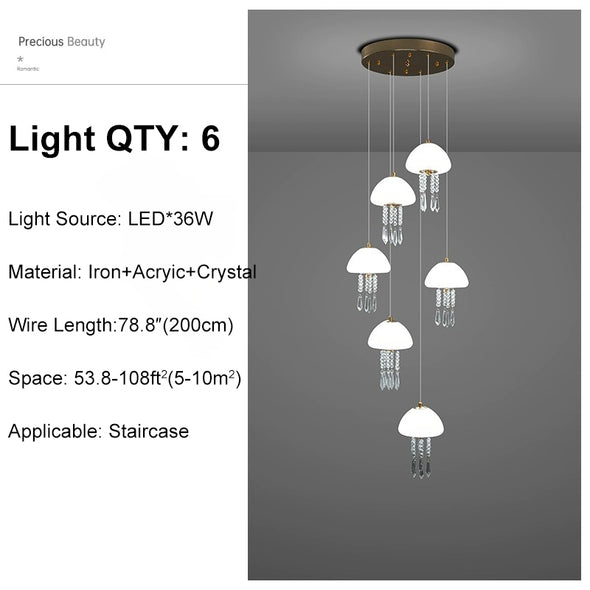 Crystal Jellyfish Chandelier Long Ceiling Pendant Light Hanging Lamp Home Decor For Kitchen Loft