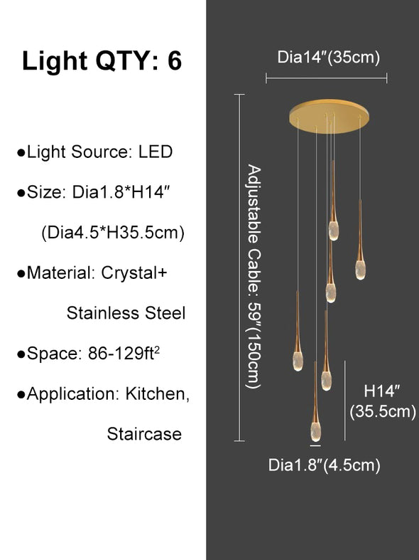 Luxury Raindrop Chandelier Long Ceiling Crystal Hanging Pendant Light Staircase Loft Villa Showroom