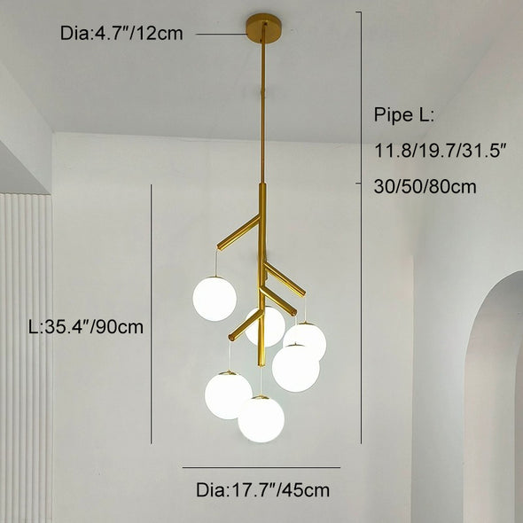 Retro Luxury Ball Chandelier Frosted Glass Pendant Light Loft Hanging Lamp For Staircase Foyer