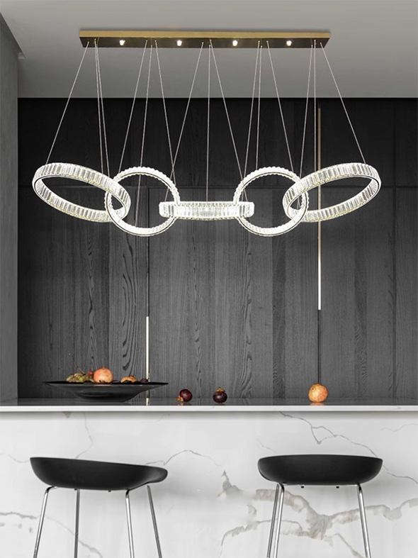 Modern Rings Pendant Lights Crystal Chandeliers Atmospheric High-end Villa Personality Creative Living Room Lamps