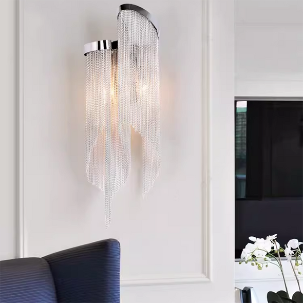 Modern Luxury Tassels Wall Sconces Silver Aluminum Hotel Bedroom Living Room Interior Decorative Lighting Fixtures