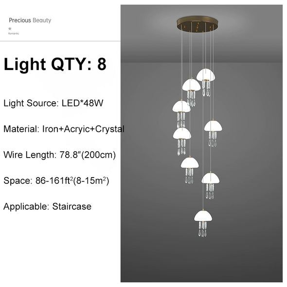 Crystal Jellyfish Chandelier Long Ceiling Pendant Light Hanging Lamp Home Decor For Kitchen Loft