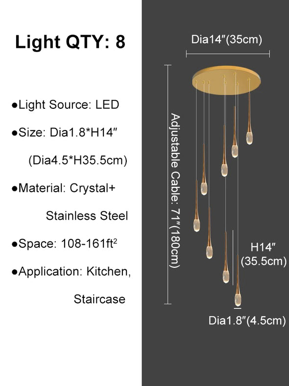 Luxury Raindrop Chandelier Long Ceiling Crystal Hanging Pendant Light Staircase Loft Villa Showroom