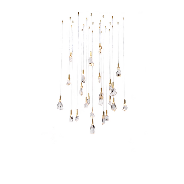 Art Copper Irregular Crystal Stone Chandeliers Bedside Line Lamps Clear Glass Staircase Long Pendant Lights