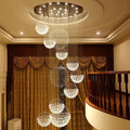 Foyer Chandeliers, Large Staircase Chandelier with Spiral Sphere Design, Raindrop Crystal Chandelier Flush Mount Ceiling Light for Entryway Foyer Hotel Lobby, High Ceiling